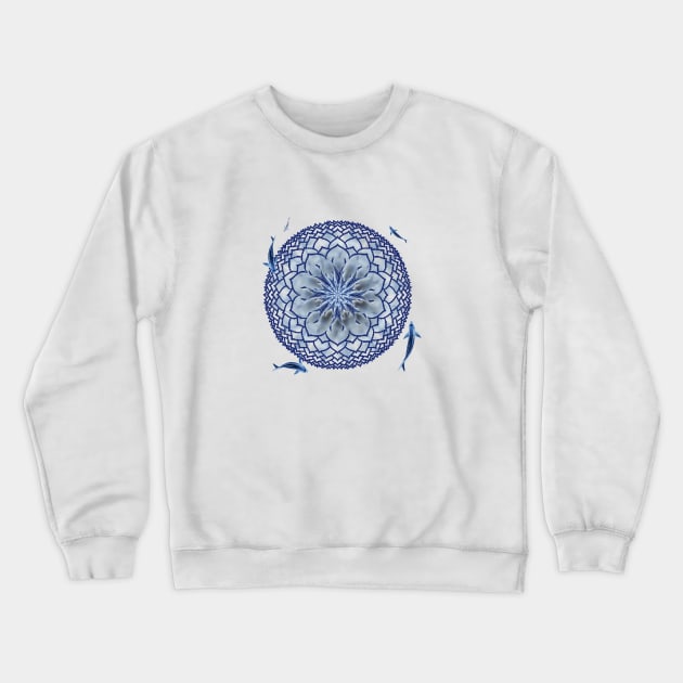 Blue Koi Lotus Mandala Tee Crewneck Sweatshirt by DISmithArt